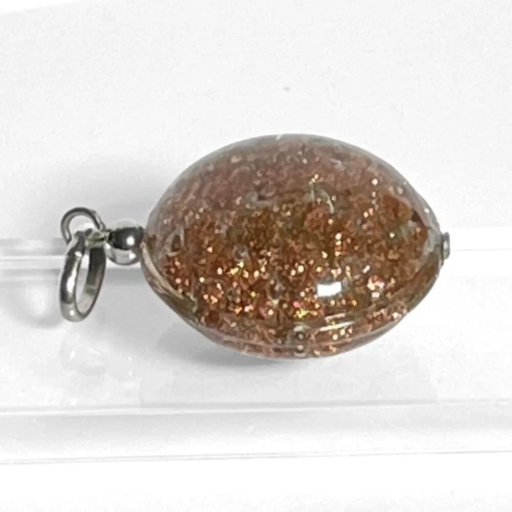 Art Glass Pendant Copper Tone Glitter Round Chunky Shimmer Boho Festival Charm